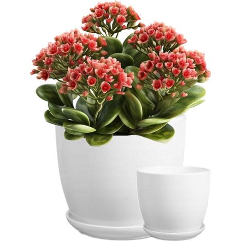 Vaso da fiori in ceramica con sottovaso, bianco, 21 cm