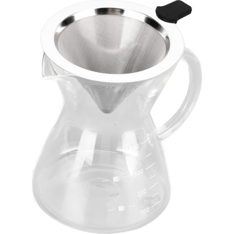 400 ml Glaskaffeekanne mit Ausgießer, hitzebeständig, Trichter und Edelstahlfilter. (1/5)
