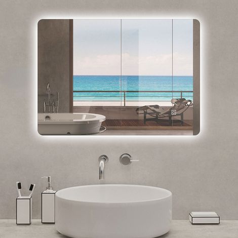 LED Badspiegel Badezimmerspiegel Wandspiegel 3 farben Dimmbar Memory Funktion 60x40cm (1/5)