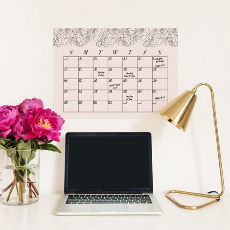 Sticker Mural Calendrier Mensuel Pivoine Fard à Joues Personnalisable et effaçable à sec (1/5)