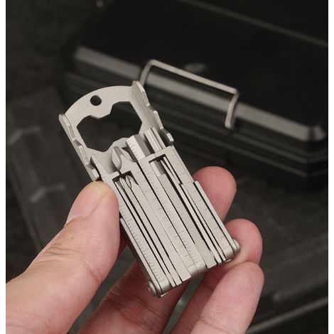 Outil multifonction 13 en 1 pliable en acier inoxydable outil edc portable tournevis polyvalent ouvre bouteille règle dimensions 6.5 x 2.3 cm poids 50g pour extérieur camping usage domestique (1/5)