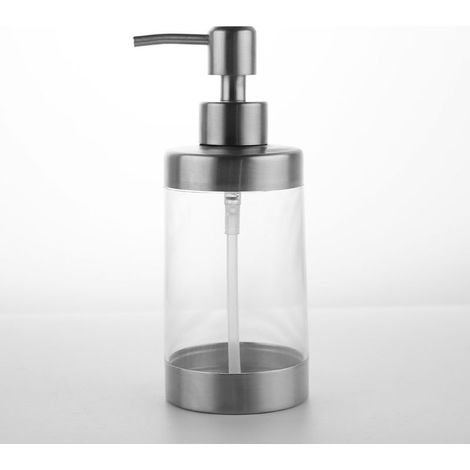 Distributeur de Savon en Acier Inoxydable 350ml Transparent, Pompe à Savon pour Salle de Bain et Hôtel (1/4)