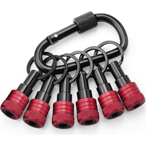 Ensemble de 6 porte-embouts - Alliage d'aluminium - Mousqueton noir inclus - Portable - Compact et durable - Porte-clés - Porte-embouts - Porte-embouts de tournevis - Pour embouts à tige hexagonale 1/ (1/5)