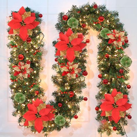 Weihnachten Girlande, 2.7 m/9 ft Außenbereich Weihnachten Girlande, 220 PVC Zweige, 30 hell LEDs, für Kamine (1/5)