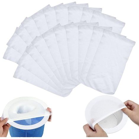 Lot de 20 Chaussette Skimmer Piscine,Filtre Skimmer,Chaussettes Filtrantes Réutilisables en Nylon Élastique,pour Filtration Efficace des Débris,Feuilles et Pollen (20, Blanc) (1/5)