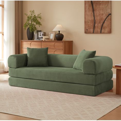 Divano letto convertibile in velluto verde, schiuma fredda, 195 x 89 x 59 cm DESVIAE (1/5)