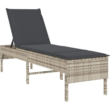 Chaise Longue en Rotin Synthétique avec Coussin Gris Clair, 55 x 200 x 44 cm (1/5)