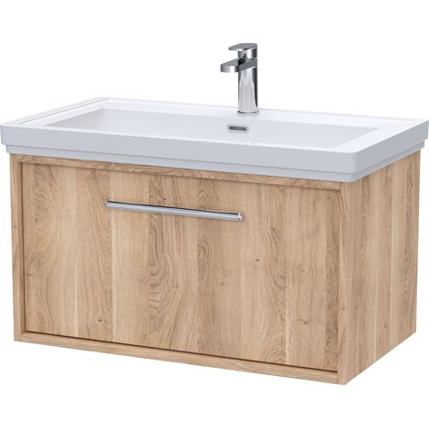 Sturbridge Contemporary 1 Drawer Wall Hung Vanity Unit with Traditional 1 Tap Hole Fireclay Basin , 800mm, Bleached Oak