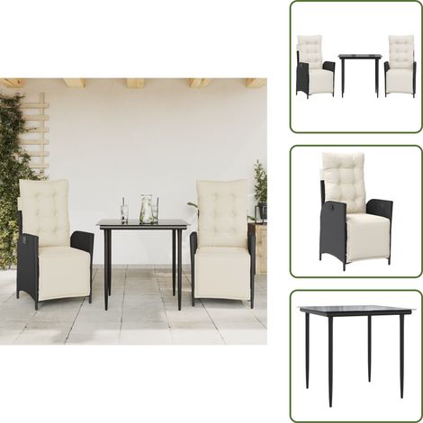 Cuscini da giardino - vidaXL Set da Pranzo da Giardino 3 pz con Cuscini Nero in Polyrattan - Rattan PE