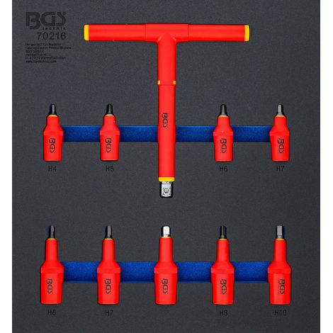 BGS  Carro  de herramientas  inserción  2/3:  Juego  de puntas  VDE  Cuadrado  interior  de  10  mm  (3/8")  /  12,5  mm  (1/2")  Hexágono  interior  4  -  10  mm  10  piezas.  -  70216 (1/4)