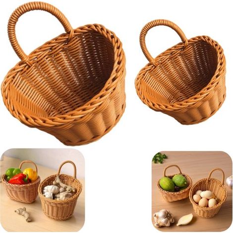 Paniers tressés lot de 2 - corbeilles à poignée pour légumes, oignons et fruits, brunes, tailles assorties (1/5)