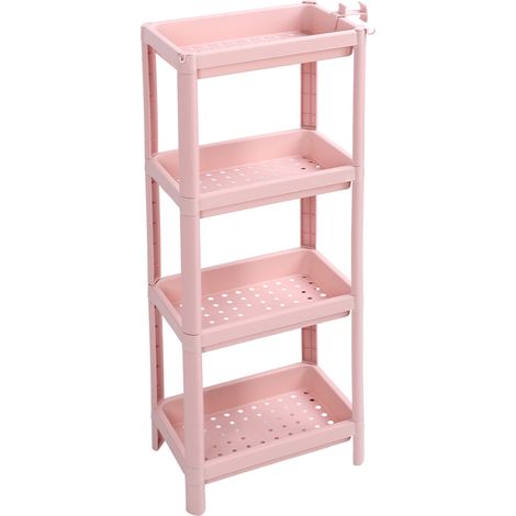 Étagère de salle de bain à poser au sol, 4 niveaux, rose, stable et robuste, rangement d'angle autoportant multi-couches (1/5)
