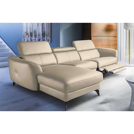 Canapé d'angle relax en cuir de luxe italien avec relax électrique, 5 places BERTONI, beige, angle gauche (1/5)