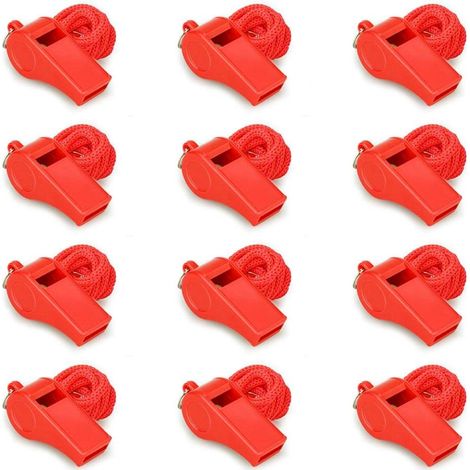 Ensemble de 12 sifflets en plastique avec cordon pour entraîneurs, arbitres et athlètes (rouge) (1/5)
