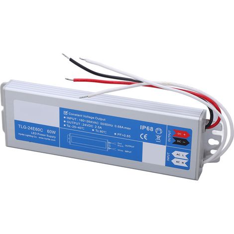 Alimentation LED étanche 60W, driver extérieur 220V, tension constante 24V DC, entrée 180-264VAC, usage jardin et projecteur (1/5)