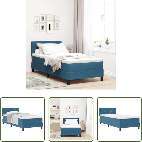 Samtbett - Boxspringbett mit Matratze Dunkelblau 90 x 200 cm Samt (1/5)