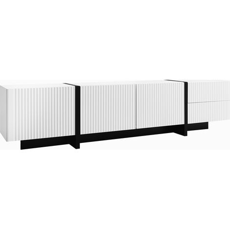Meuble TV 190 cm avec 3 portes et 2 tiroirs blanc et noir (1/5)