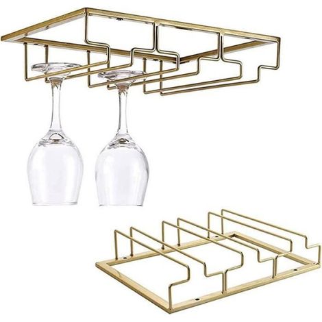 Porte - vin, pied suspendu étagère en verre, fer inversé suspendu porte - verres à vin pour armoire - or (1/5)