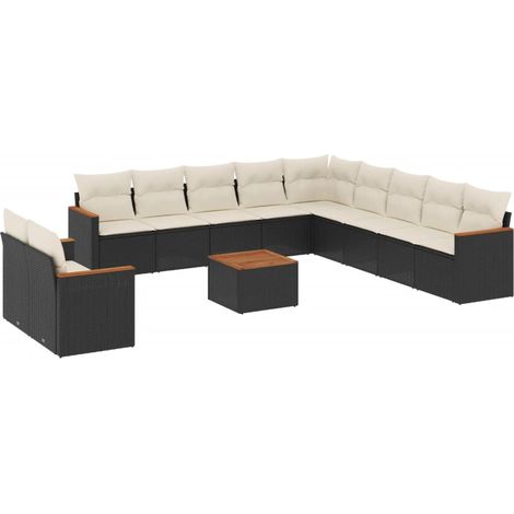 Salon de jardin 12 pcs avec coussins noir résine tressée (1/5)