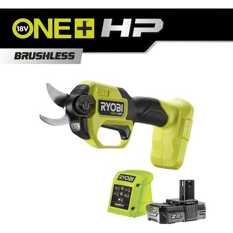 Ryobi – Sécateur électrique Brushless 18V 2.0Ah – Lame en acier SK5 pour coupes nettes jusqu'à 28mm – Poignée ergonomique GripZone