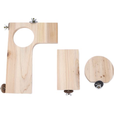 Ensemble de plates-formes en bois Chinchilla, 3 pièces, trou rond en forme de L pour Hamster (1/5)