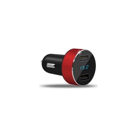 Doppel-USB-Autoladegerät mit 3,1-A-Anschluss für Zigarettenanzünder (12 V/25 V) und digitaler LED-Voltmeteranzeige für Mobiltelefone, Tablets, Kameras und weitere Ladegeräte, Rot – Crezuo
