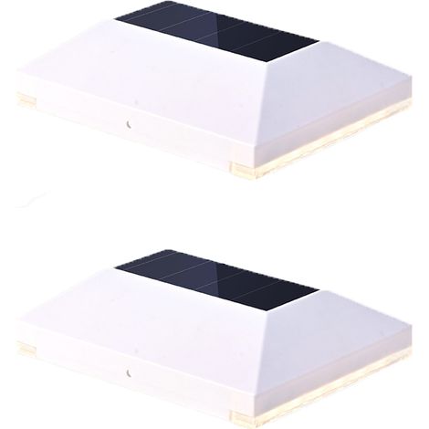 silicium polycristallin lumière chaude solaire alimenté clôture lampadaire poteau capuchon mm 2 pièces L127 W105 H34 blanc (1/5)