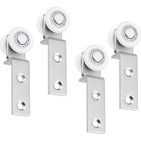 4 Pièces 20mm Roulettes Porte Coulissante, Bloc de Poulie de Roulement En Métal de Tuyau de Courbure, Roulette Placard avec Deux Roues en Plastique pour Armoire de FenêTre de Porte Coulissante (1/5)