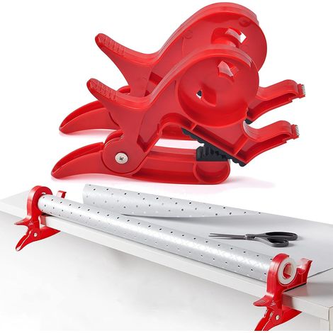 rouge,Pinces à papier cadeau D'emballage, Wrapping Paper Gift Wrap Cutter, 2 Pièces Pinces De Table pour Emballage Cadeau De Noël, Outil d'emballage cadeau de table, Portepapier d'emballage cadeau (1/5)