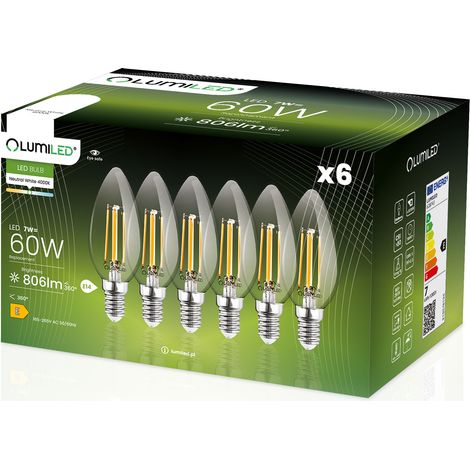 6x LED-Lampe E14 Kerze B35 7W = 60W 806lm 4000K Neutralweiß 360° Glühfadenbeleuchtung