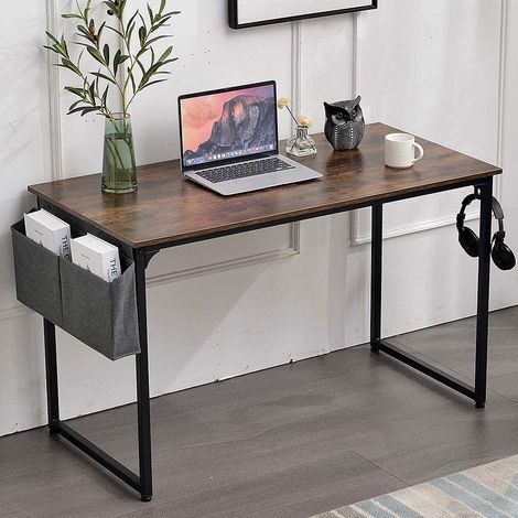 Organiseur Bureau Table Porte pc métal avec Organisateur Design, Bois Vieilli, Standard (1/5)