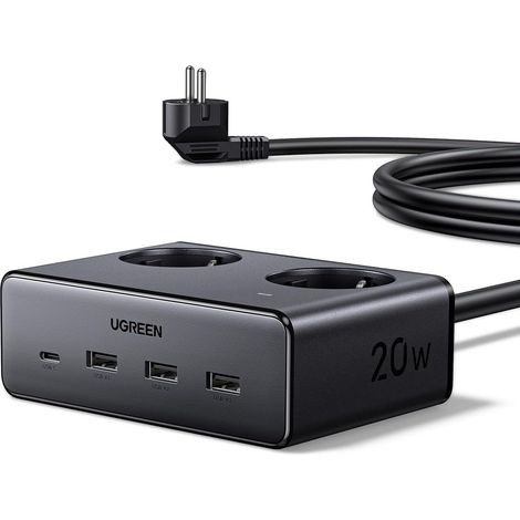 6 en 1 Multiprise 3680W 2 Prise AC 4 USB avec Interrupteur Noir 1.3M USB C 20W, Rallonge 1.3M Bloc Electrique, Compatible avec 17 Pro Max Air 16 15 Galaxy S26 S25 A17 A16 iPad (1/5)