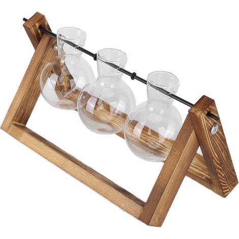 Terrarium pour plantes avec support en bois, vase en verre, jardinière de bureau en verre pour la décoration de la maison ou du bureau (cadre en bois, 3 bouteilles) (1/5)