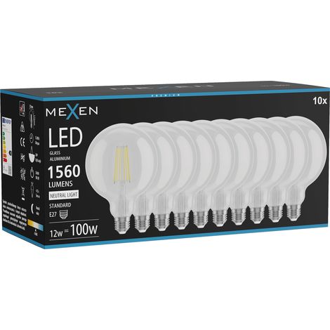 Mexen Vintis 10x Ampoule filament LED E27, G125, 12W, Neutre - 4000K, 1560 lm, clair - L158-E27-1240-00x10 (1/5)