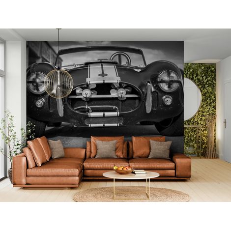 Papier peint vintage – Roadster sport noir et blanc emblématique - 150 x 250 cm (1/2)