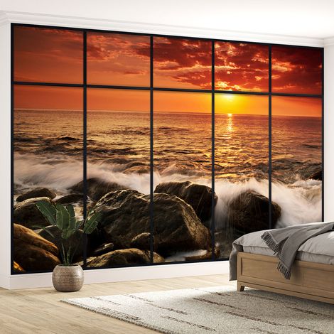 Papier peint panoramique Trompe l'oeil Verrière - Vue mer - 130 cm x 82 cm (1/5)