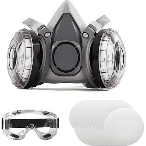 6200 Staubmaske, Atemschutzmaske mit Schutzbrille, 20 Ersatz-Wattepads, ideal zum Filtern von Staub, Rauch und anderen Partikeln (1/4)