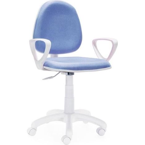 Chaise de bureau pivotant réglable en hauteur coloris bleu - blanc - Largeur 54 x Profondeur 54 x Hauteur 79 - 91 cm - JUANIO (1/3)