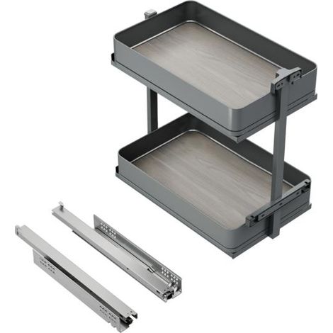 Emuca Chariot extractible Harmony avec fermeture à amortie, Module largeur 300mm hauteur 700mm, Acier et Bois, Gris anthracite (1/5)