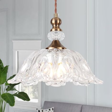 AUTRUCKER Lustre en verre rétro moderne, lustre minimaliste réglable, lustre de plafond en verre, motif trompette, ampoule non incluse, 220 V, E27 (1/5)