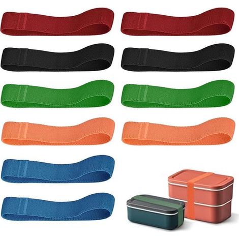 Packung mit 10 hochelastischen Nylon-Lunchbox-Bändern, verstellbare Bänder zum Sichern von Lebensmittelbehältern.