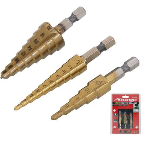Neilsen Step Drill HSS Cone Bit Hole Metal Cutter Tool 3/16" - 1/2" Set (1/2)