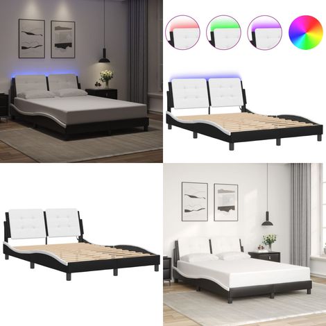 Cadre de lit avec LED sans matelas noir et blanc 140x190 cm - Lit Plateforme - Lit Design - Lit Moderne - Cadre Lit - Tête De Lit Rembourrée - Home & Living (1/5)