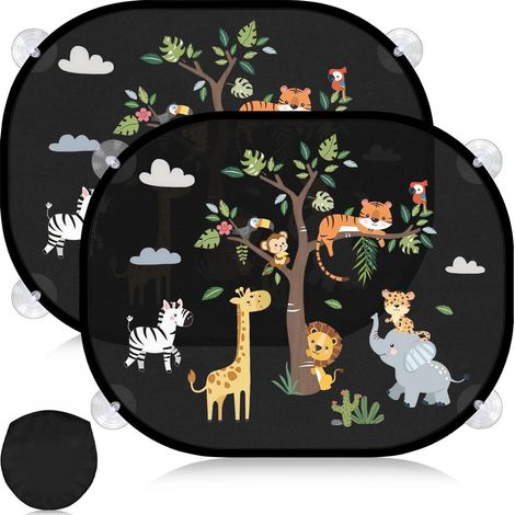 2er Set Sonnenschutz Auto Baby mit UV Schutz, 44x36.5 cm, Tier Motive, faltbar (1/5)