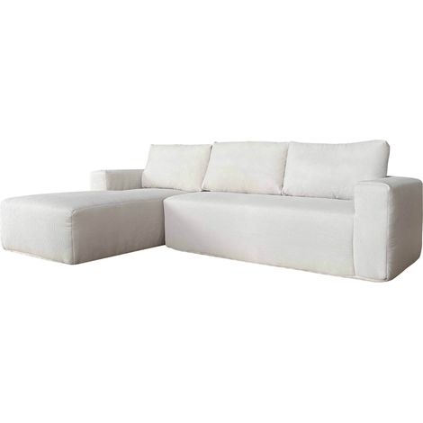 Canapé angle 4 places tissu et méridienne gauche écru L265 cm
