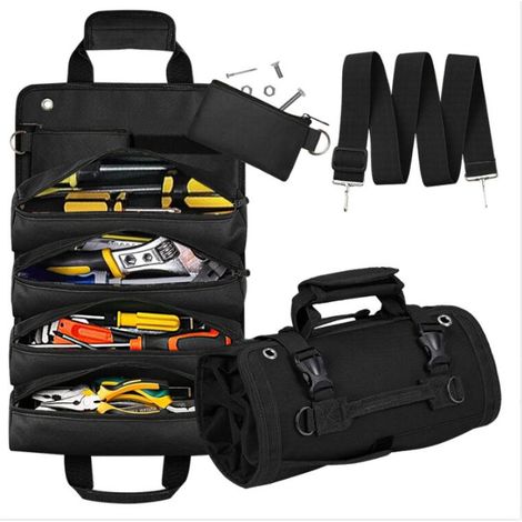 (Noir)Sac à Outils, Petite Boîte à Outils Enroulable, Organiseur à Outils Robuste, Avec 2 Pochettes à Outils Amovibles, Cadeau Approprié Pour Père, Mari, Petit Ami, Grand Père (1/5)