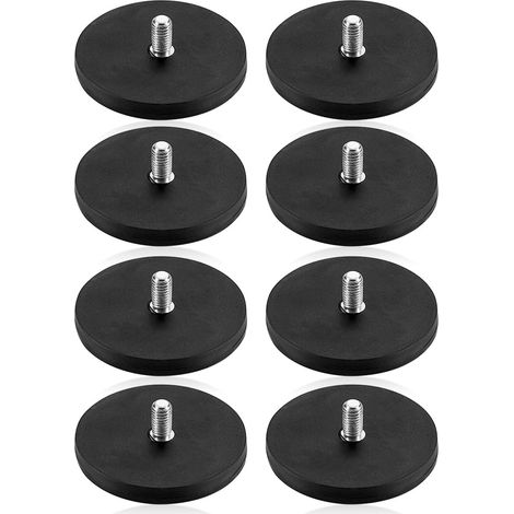 Lot de 8 Aimants en Néodyme Caoutchoutés, Aimants Ronds en Caoutchouc Ø 43 mm avec filetage extérieur M6 Caoutchouté Néodyme pour Vis œillet ou Crochets bandes lumineuses (1/5)