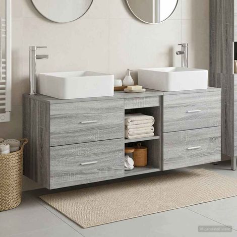 vidaXL Bathroom Cabinet Set 3 pcs Grey Sonoma 129 x 41 x 80 cm (1/5)