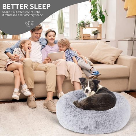 Runder, weicher Hundekorb für Katzen und Hunde, extra großes, waschbares Kissen, Donut-Hundekorb, bequemes, waschbares Haustierbett (80 cm, Hellgrau) (1/4)