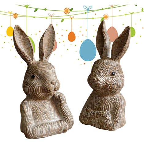 Figurine Lapin - 2 Pièces Sculpture Mignonne en Résine à Collectionner - (1/5)